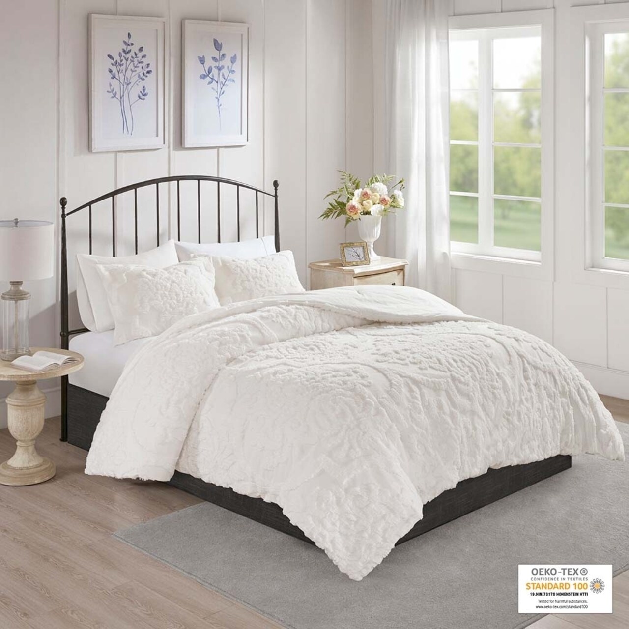 Gracie Mills 3 Piece Tufted Cotton Chenille Damask Comforter Set